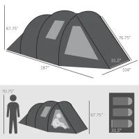 Outsunny 3-4 Person Easy Setup Cabin Tent with Two Room, Waterproof & UV30+ Camping Tent with Carrying Bag, Charcoal(m-3)