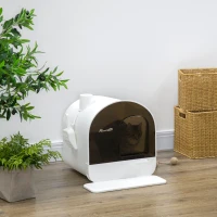 PawHut Cat Litter Box with Lid with Scoop and Filter, White(m-2)