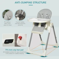 Qaba Foldable High Chair for Babies and Toddlers with Adjustable Backrest/Footrest & Removable Tray, Portable High Chair for Travel with 5-Point Harness, Convertible High Chair, Grey(m-7)