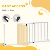 PawHut Freestanding Length Adjustable Wooden Pet Gate with Lockable Door 3 Panels, White(m-7)