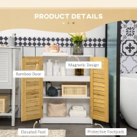 kleankin Bathroom Floor Cabinet, Side Storage Organizer Cabinet with Bamboo Doors, Adjustable Shelves for Bathroom, White and Natural(m-6)