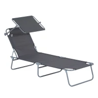 Outsunny Outdoor Pool Chaise Lounge Chair, Folding Tanning Chair with Sun Shade, Gray(m-10)