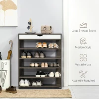 HOMCOM Shoe Rack, Free Standing Shoe Cabinet with Drawer and 5-tier Storage Shelf, Shoe Storage Organizer for Entryway, Grey(m-6)