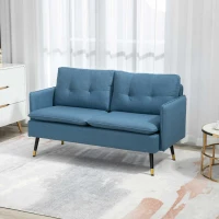 HOMCOM 55" Loveseat Sofa, Linen Love Seat w/ S spring, Steel Legs and Button Tufting, Small Couch for Living Room, Dark Blue(m-8)