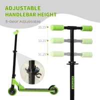 Aosom Aluminum Kids Kick Scooter Foldable Teens Ride On Toy with Adjustable Handlebar Rear Brake, Green(m-4)