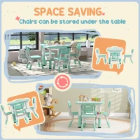 Qaba Height Adjustable 5pc Toddler Table and Chair Set with Storage Box, Easy to Wipe for 18 Months - 5 Years, Green(m-8)