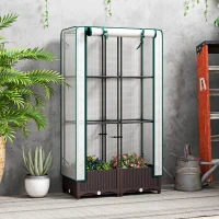 Outsunny Raised Garden Bed Kit with Trellis, Raised Flower Bed with PE Cover and Zipper Door, 31.5 x 15.7 x 48.8 inch, Brown(m-1)