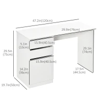 HOMCOM Modern Computer Desk, Home Office Desk for Study, Writing Workstation with Storage Drawer and Cabinet for Living Room, White(m-3)