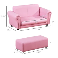 Qaba Kids Sofa Set with Footstool for Toddlers and Babies, Pink(m-3)