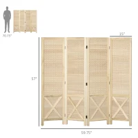 HOMCOM 4.7' 4 Panel Wooden Room Divider with Pegboard Display, Folding Privacy Screen for Home Office, Natural(m-3)
