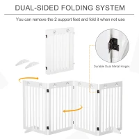 PawHut 29"H Freestanding Folding Pet Gate, Wooden Dog Barrier Fence, with 4 Panels and Dual Hinged Design for Doorways, or Stairs, White(m-4)