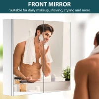 HOMCOM Wall Mounted Mirror Cabinet, Bathroom Medicine Cabinet with Mirror, 2 Doors and 3-tier Shelving, Silver(m-4)