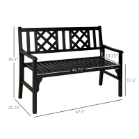 Outsunny Foldable Garden Bench, 2-Seater Patio Wooden Bench, Loveseat Chair with Backrest and Armrest for Patio, Porch or Balcony, Black(m-3)