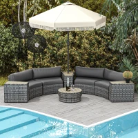 Outsunny 8 Piece Patio Furniture Set with 4 Rattan Sofa Chairs & 4 Tables with Storage & Umbrella Hole, Mixed Gray(m-10)