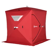 Outsunny 2-4 People Ice Fishing Shelter, Pop-Up Portable Ice Fishing Tent with Carry Bag, Two Doors, Windows and Vents, Ice Shanty for Winter Fishing, Red(m-11)