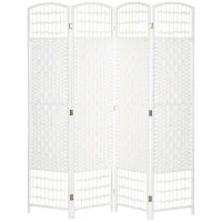 HOMCOM 4 Panel Folding Room Divider, Portable Privacy Screen, Wave Fiber Room Partition for Home Office, White(m-11)