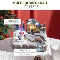 HOMCOM Christmas Village Rotating Skating Pond Animated Winter Wonderland Set with LED Light, Music, Fiber Optic, Battery-Operated Christmas Decoration(m-5)