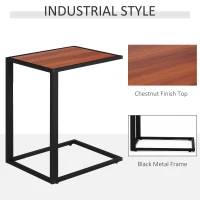 HOMCOM C-Shaped End Table, Laptop Table with Metal Frame, Sofa Side Table for Living room, Bedroom, Walnut(m-5)