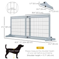 PawHut 41"-72" Wooden Freestanding Pet Gate with Support Feet, for Small Medium Dogs, Grey-Blue(m-3)