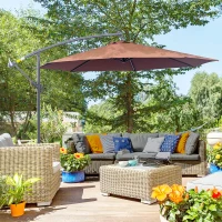 Outsunny 10' Deluxe Patio Umbrella, Outdoor Market Parasol, Banana Hanging Offset Sunshade with Crank, Cross Base, Coffee(m-8)