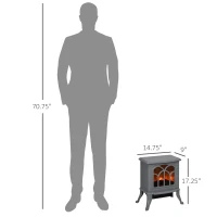 HOMCOM Electric Fireplace Heater, Freestanding Fireplace Stove with Realistic Logs and Flame Effect, 750W/1500W, Gray(m-3)
