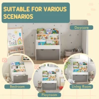 Qaba Kids Bookshelf with 3 Tier Display Shelves, Drawer for Nursery, Grey(m-7)