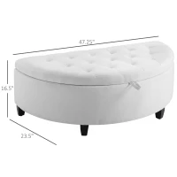 HOMCOM Half Moon Storage Ottoman, Upholstered Button Tufted Storage Bench with Lift Lid and Wood Legs, for Living Room, Entryway, White(m-3)