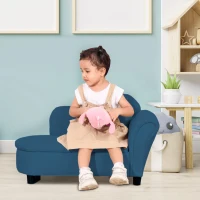 Qaba Kids Sofa, Toddler Couch with Storage Compartment, Children Chaise Lounge, Armrest Chair for Preschool for Kids Room, Kindergarten, Eucalyptus Wood, Blue(m-8)