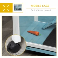 PawHut Indoor Rabbit Hutch with Wheels, Bunny Cage Guinea Pig House W/ Top Access, Ramp, Pull Out Tray, Blue(m-6)