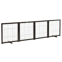 PawHut Wooden Dog Gate for Small & Medium Dogs 4 Panel w/ Support Feet Foldable Pet Fence for House Doorway Coffee(m-11)