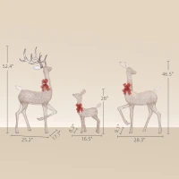 Outsunny Lighted Reindeer Christmas Decorations, 3-Piece Light Up Christmas Deer Family Set with LEDs for Outdoor, Gold(m-3)