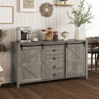 HOMCOM 60" Buffet Cabinet, Farmhouse Sideboard with Sliding Barn Doors, Drawers and Adjustable Shelves, Distressed Light Grey(m-1)