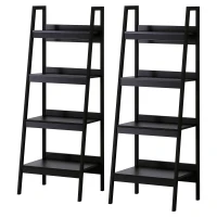 HOMCOM Set of 2, 4 Tier Ladder Shelf Bookcase, Multi-Use Display Rack, Storage Shelving Unit Display Stand, Flower Plant Stand, Home Office Furniture, Black(m-11)