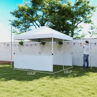 Outsunny 10' x 10' Pop Up Canopy Tent with 2 Half Sidewalls, UV50+ Instant Sun Shelter with Wheeled Carry Bag, White(m-3)