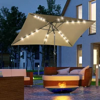 Outsunny 6.5x10ft Patio Umbrella Rectangle Solar Powered Tilt Aluminum Outdoor Market Parasol with LEDs Crank (Light Coffee)(m-9)