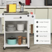 HOMCOM Kitchen Island with Wheels, Rolling Kitchen Island with Storage, Stainless Steel Countertop for Dining Room, Cream White(m-4)