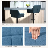 HOMCOM Swivel Barstools Set of 2 Adjustable Bar Stools with Footrest Armrests and PU Leather Back for Dining Room Dark Blue(m-6)