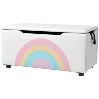 Qaba Toy Chest, Kids Toy Bench Box, Lightweight Storage Bench with Lid and Side Handles, for Nursery Room Playroom Bedroom, Gift for 3-8 Years Old, White(m-11)