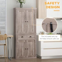 HOMCOM 72.5" Kitchen Pantry Cabinet, Freestanding Storage Cabinet with 4 Doors, Drawer and 3 Adjustable Shelves, Brown(m-6)