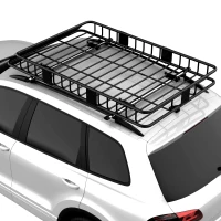 HOMCOM 64"/43" x 39" Car Roof Rack, Length Adjustable Roof Basket, Universal Rooftop Cargo Carrier Basket with U-bolts, 220 lbs Capacity(m-8)