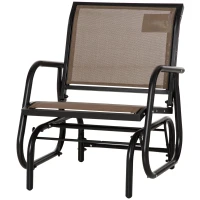 Outsunny Porch Glider, Metal Frame Swing Glider Chair with Breathable Mesh Fabric, Curved Armrests and Steel Frame for Garden, Poolside, Backyard, Balcony, Brown(m-11)