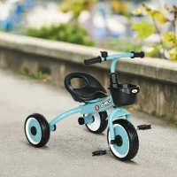 Qaba Tricycle for Toddler 2-5 Year Old Girls and Boys, Toddler Bike with Adjustable Seat, Basket, Bell, Blue(m-8)