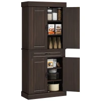 HOMCOM 71" Freestanding Kitchen Pantry with 4 Doors and 2 Large Cabinets, Tall Storage Cabinet with Drawer, Coffee(m-11)