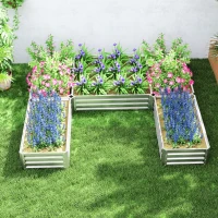 Outsunny Steel Raised Garden Bed, Set of 5 Large Box Planters for Outdoor Plants Vegetables Flowers Herbs, 8x8x1ft, Silver(m-7)