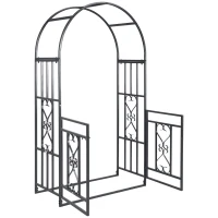 Outsunny 81" Metal Garden Arbor with Double Doors, Locking Gate, Climbing Vine Frame with Heart Motifs, Arch for Wedding, Bridal Party Decoration, Grey(m-11)