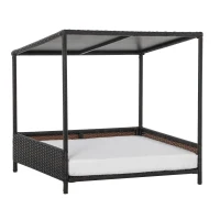 PawHut Wicker Dog House Raised Rattan Puppy Bed Cat Shelter for Indoor Outdoor Garden Patio Pet Sofa with Removable Cushion for Medium Sized Pet Brown(m-1)