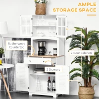 HOMCOM Coastal Style Kitchen Buffet and Hutch Wooden Storage Cupboard with Framed Glass Door LouveredCabinet  Drawers Microwave Space for Dining Room  Living Room  White(m-5)