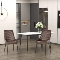 HOMCOM Retro Dining Chair Set of 2, PU Leather Upholstered Side Chairs for Kitchen Living Room with Metal Legs, Brown(m-1)