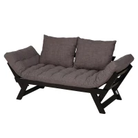HOMCOM Convertible Sofa Bed Futon Loveseat Living Room with Pillow, Adjustable 3-Position Sofa Bed Soild Wood Frame, Dark Grey(m-11)