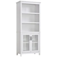 HOMCOM 71" Bookcase Storage Hutch Cabinet with Adjustable Shelves and Glass Doors for Home Office, Kitchen, Living Room, White(m-11)